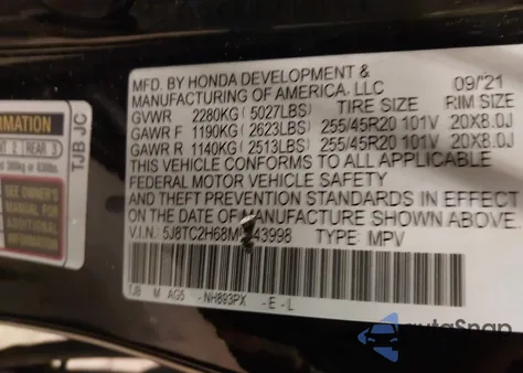 2021 Acura Rdx A-Spec Package z USA, uszkodzony, nr VIN 5J8TC2H68ML043998